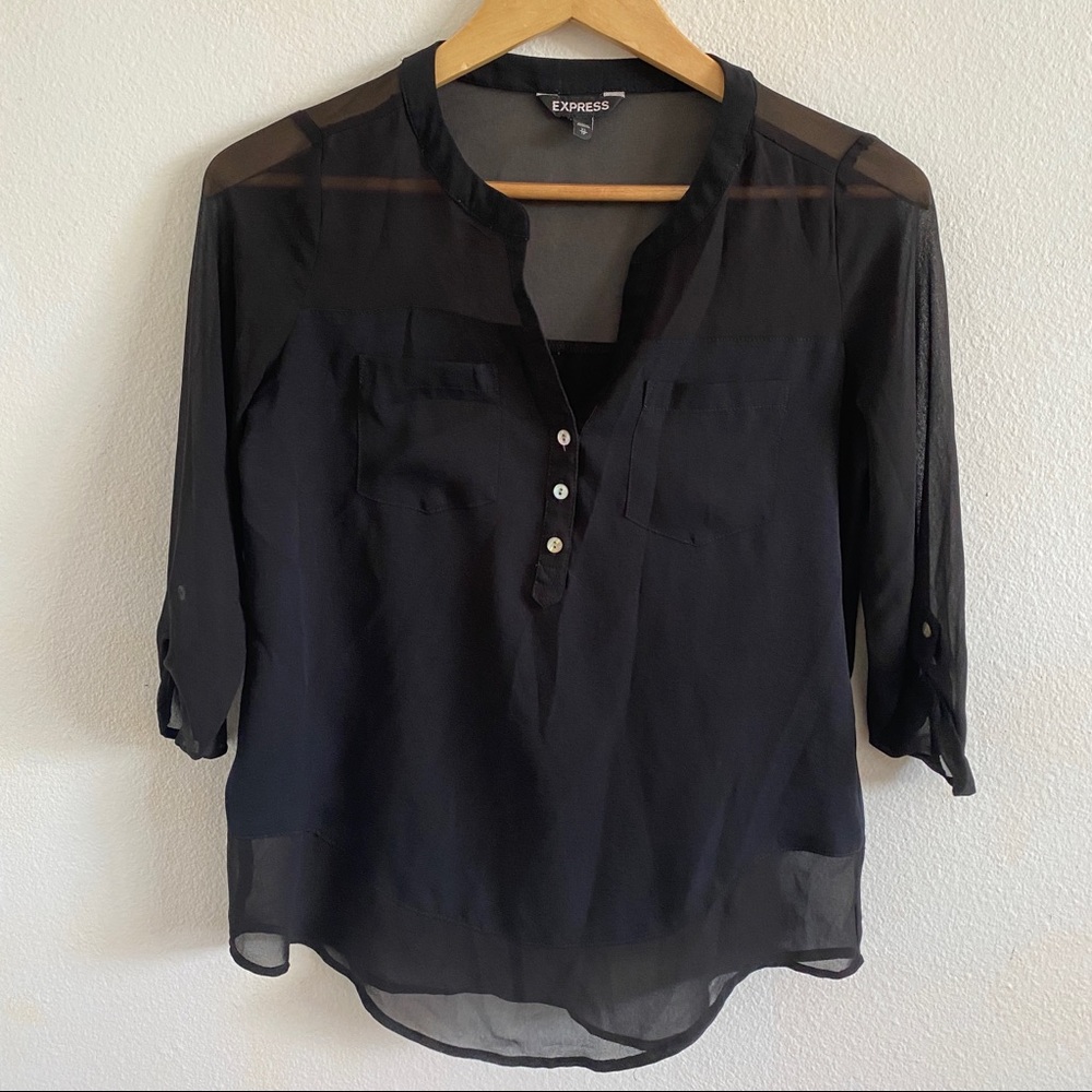 Express Shirt Sheer Black Dress Shirt Size XS